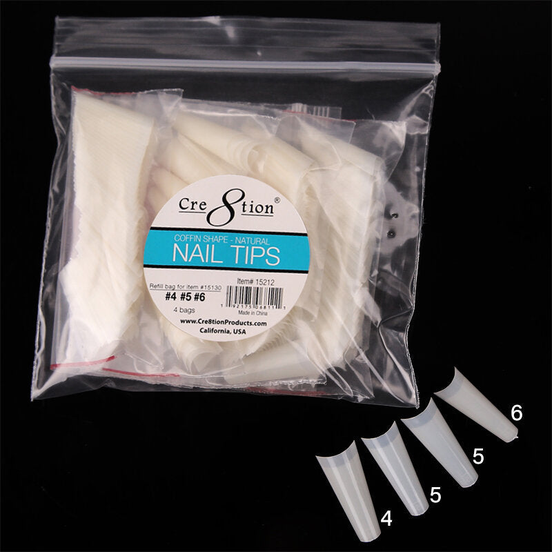 Cre8tion Shape Nail Tips - 01 Coffin Refill Bag #4, #5, #5, #6 200 tips/bag
