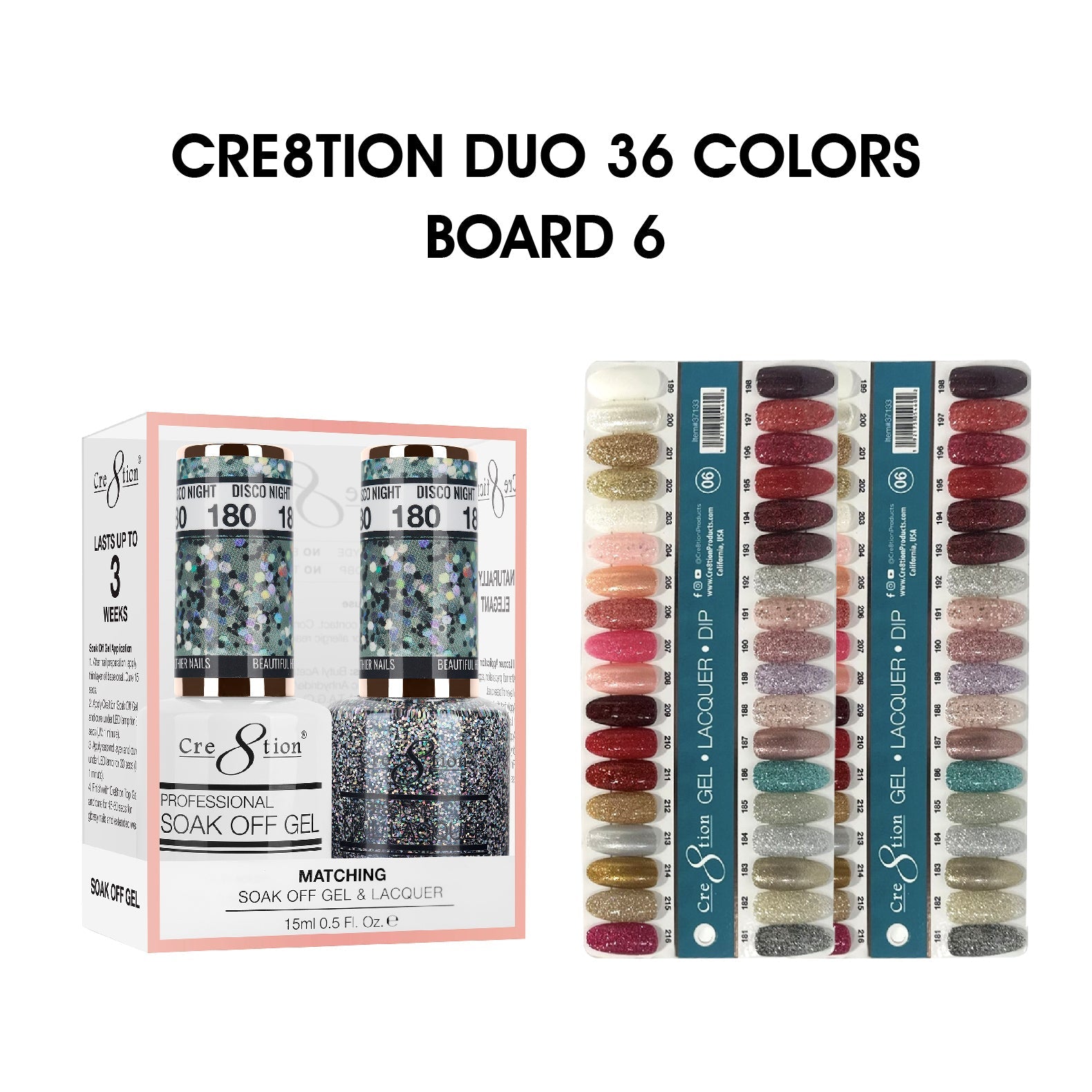 Cre8tion Matching Color - 36 colors Board 6 #181-#216 w/ 2 Color Chart