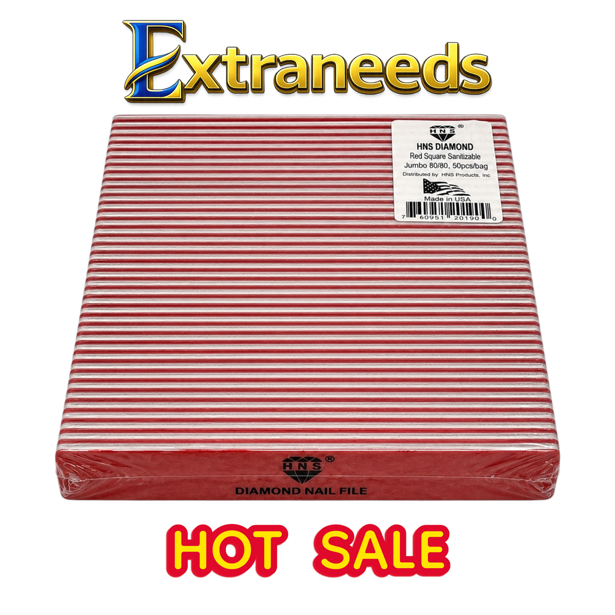 HNS DIAMOND NAIL FILES Red Square Sanitizable Jump 80/80 IN bag 50pcs